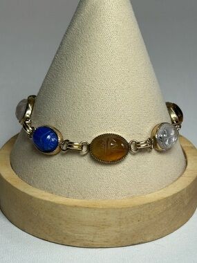 Vintage Gemstone Scarab 12K Gold Filled Bracelet